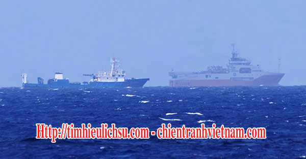 Tàu Hải Dương địa chất 08 và phía sau là tàu Hải Cảnh, tàu cá, ... của Trung Quốc lại tiếp tục đi vùng biển của Việt Nam vào ngày 14 tháng 4