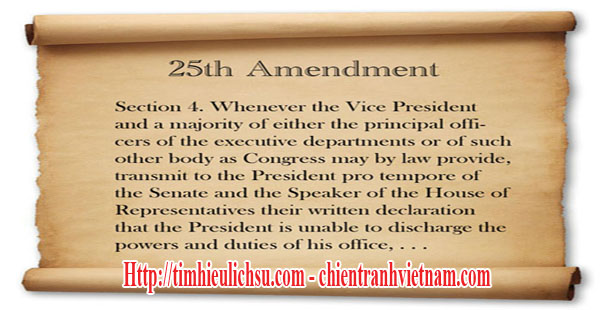 Điều 4 trong Tu chính án thứ 25 cho phép truất phế tổng thống Mỹ - Us 25th Amendment